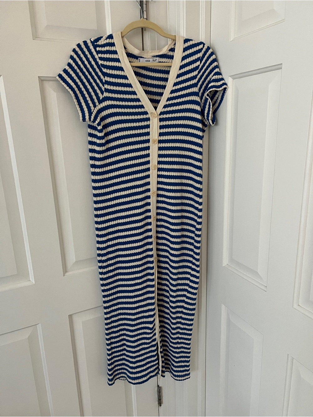 Mango Blue and White Striped Button-Front Midi Dress - Picture 3 of 5
